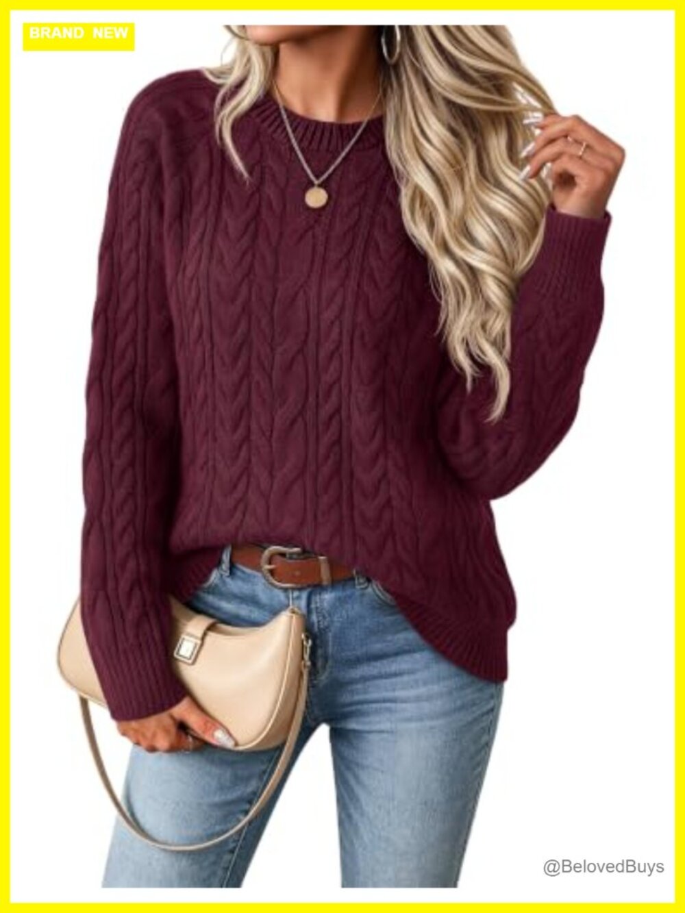 Womens Oversized Cable Knit Long Sleeve Pullover Sweater